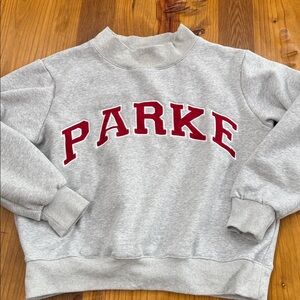 PARKE Fleece Varsity Mockneck Sweatshirt in Gray & Red size S/M
